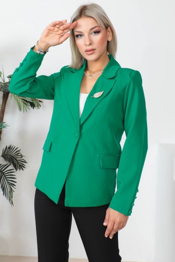 Yeşil Kruvaze Yaka Bronşlu Ceket