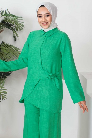 Yeşil Ön Detaylı Tunik Pantolon Takım