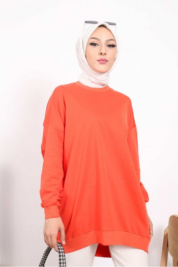 Orange İki İplik Oversize Sweatshirt