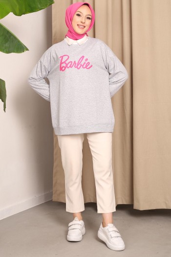 Gri Barbie Baskılı İki İplik Sweatshirt