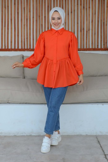 Orange Fırfır Detaylı Terikoton Gömlek