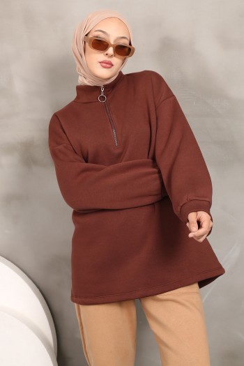 Kahverengi Üç İplik Şardonlu Sweatshirt