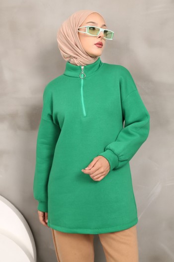 Yeşil Üç İplik Şardonlu Sweatshirt