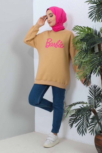 Bisküvi Barbie Baskılı Üç İplik Sweatshirt