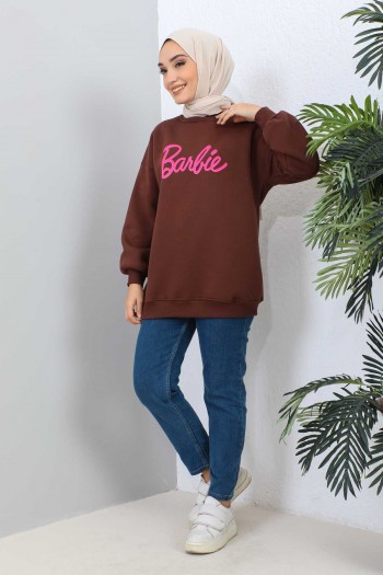 Kahverengi Barbie Baskılı Üç İplik Sweatshirt