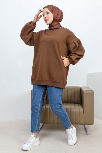 Kahverengi Üç İplik Şardonlu Sweatshirt