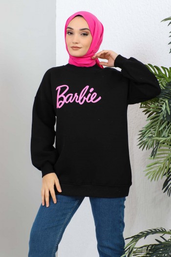 Siyah Barbie Baskılı Üç İplik Sweatshirt