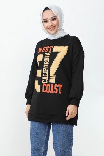 Siyah West Baskılı İki İplik Sweatshirt