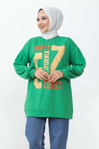 Yeşil West Baskılı İki İplik Sweatshirt