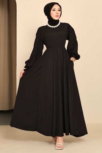 Siyah Kol Bağlamalı Bürümcük Elbise