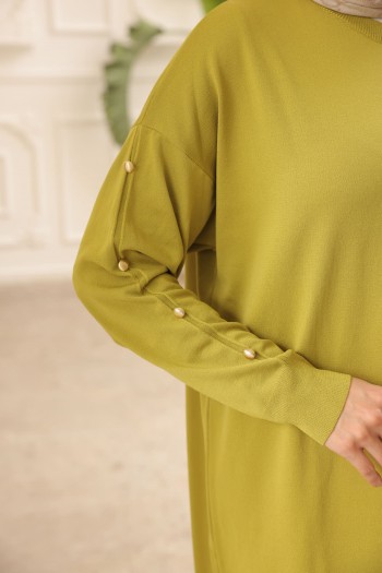 Yağ Yeşili Soğuk İplik Merserize Triko Elbise