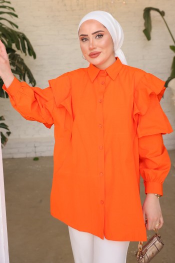 Orange Omuz Detaylı Salaş Terikoton Gömlek