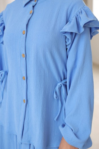 Bebe Mavi Fırfırlı Kol Bel Detaylı Bluz Etek Bürümcük Takım